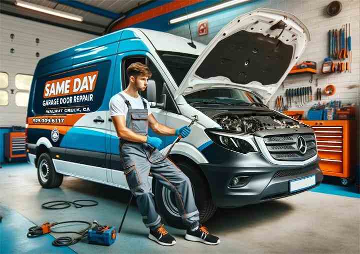 Auto Repair mechanic servicing Same Day Garage Door Repair sprinter van in Concord CA